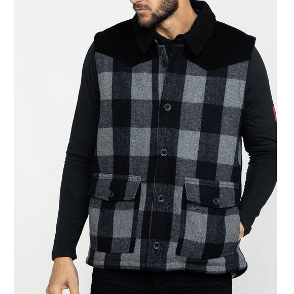 NWT Moonshine Spirit Countryman Vest Mens Large  Sherpa Lined Wool Buffalo Check - Picture 2 of 11